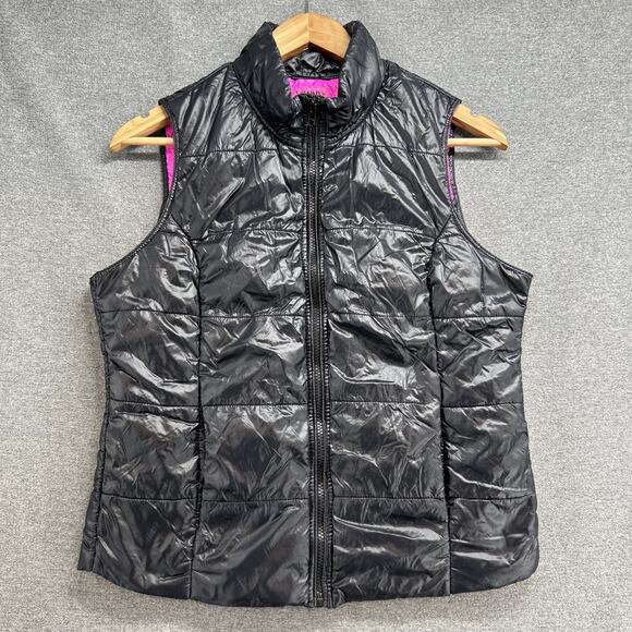 Jenni by Jennifer Moore Jackets & Blazers - JENNI by Jennifer Moore Black Puffer Vest Large Pink Lining Full Zip Lightweight